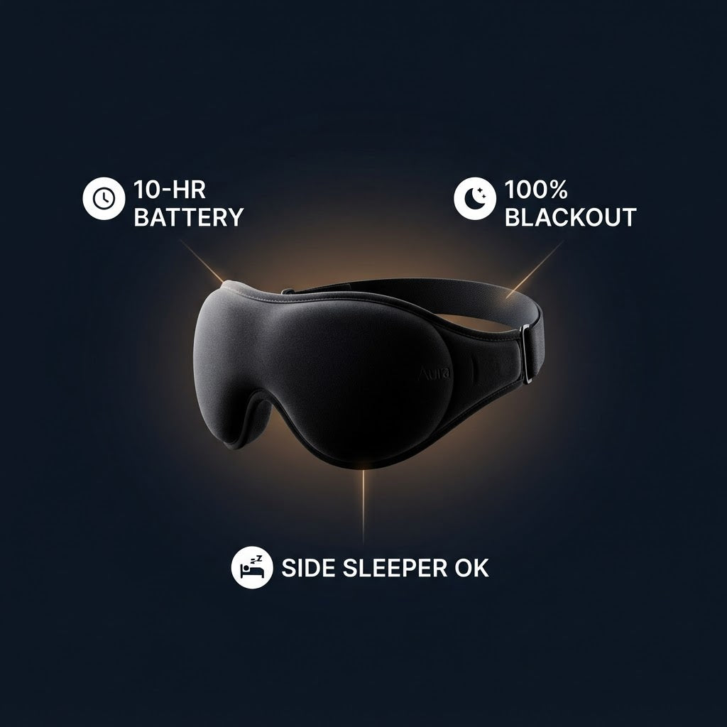DreamWave features: 10-hr battery, 100% blackout, side-sleeper friendly