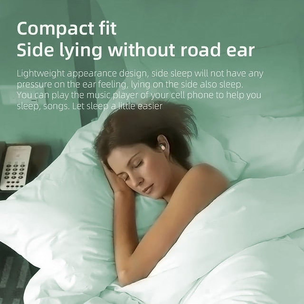 Sleep Earphones Bluetooth Sports Headphone, Wireless Music Sleeping Headphones Noise-Canceling Earbuds Mini Earphones Bluetooth 5.3 Hidden Headphones for Side Sleepers/Work,Light Green