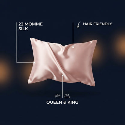 CloudSilk features: 22 momme mulberry silk, hair friendly, Queen and King